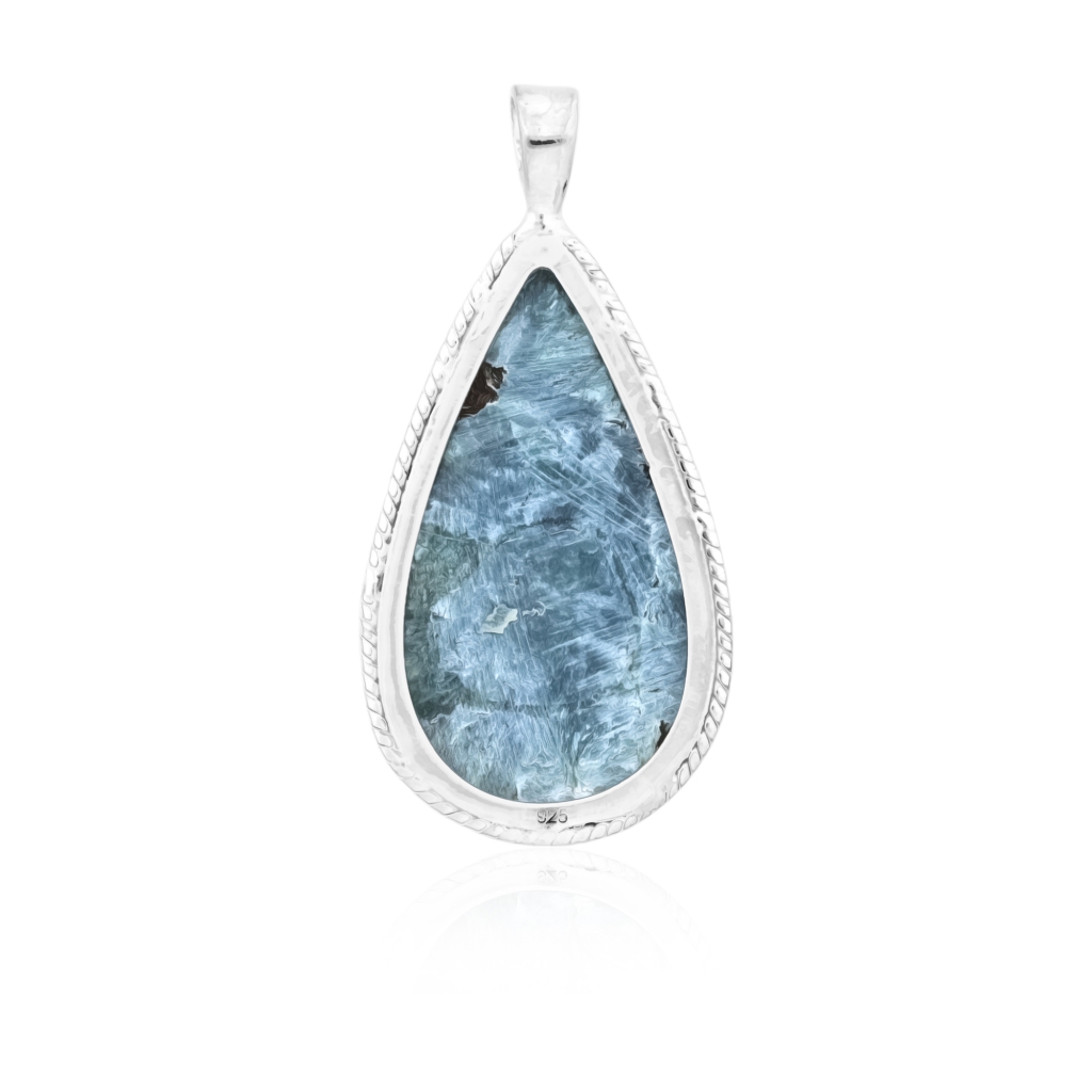 Green Seraphinite Pear Cabochon Sterling Silver Women Pendant