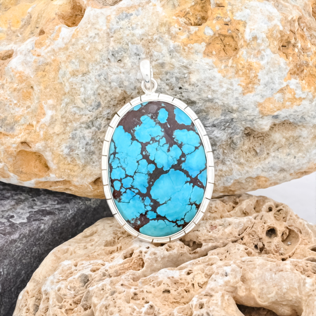 Natural Turquoise Oval Sterling Silver Pendant Jewellery