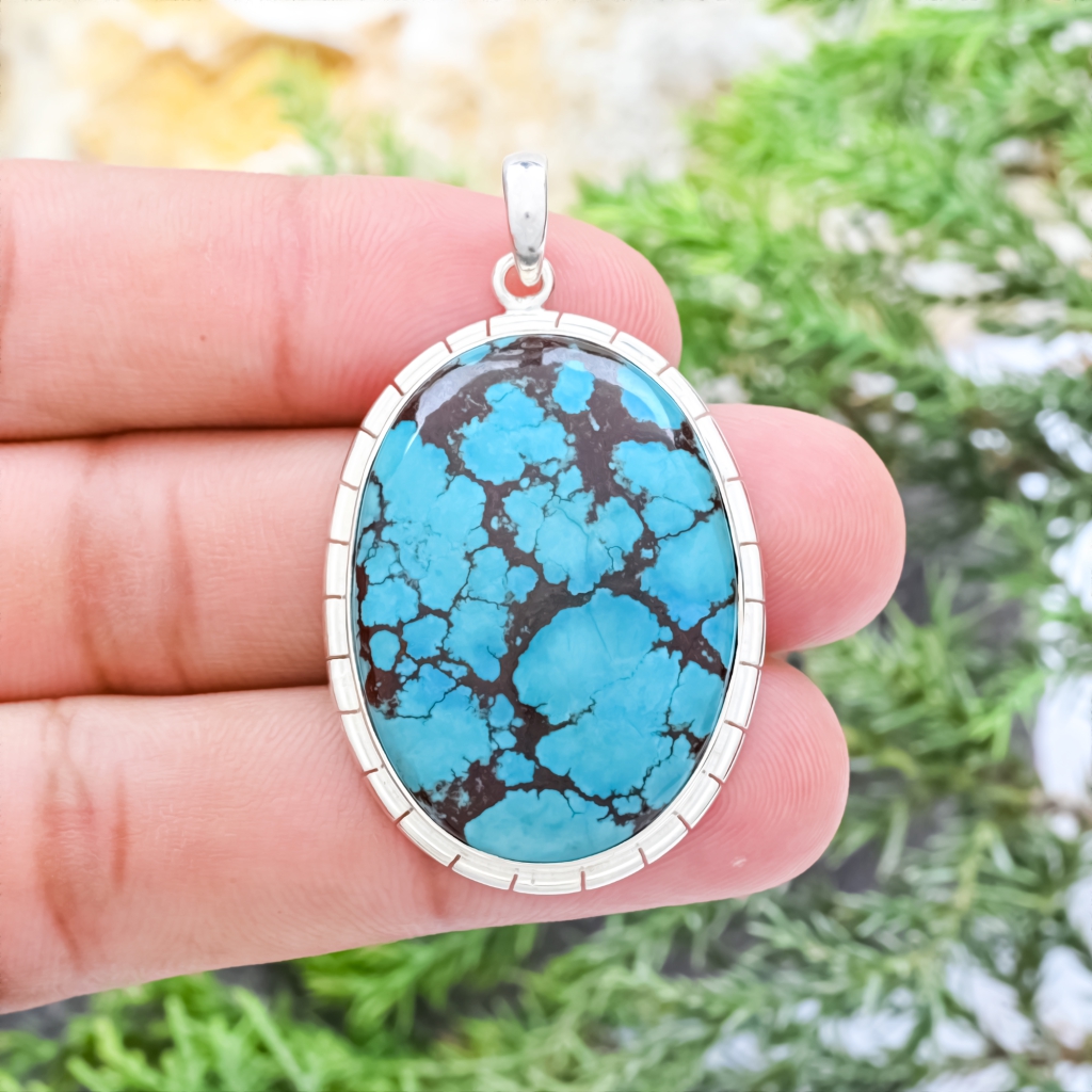 Natural Turquoise Oval Sterling Silver Pendant Jewellery