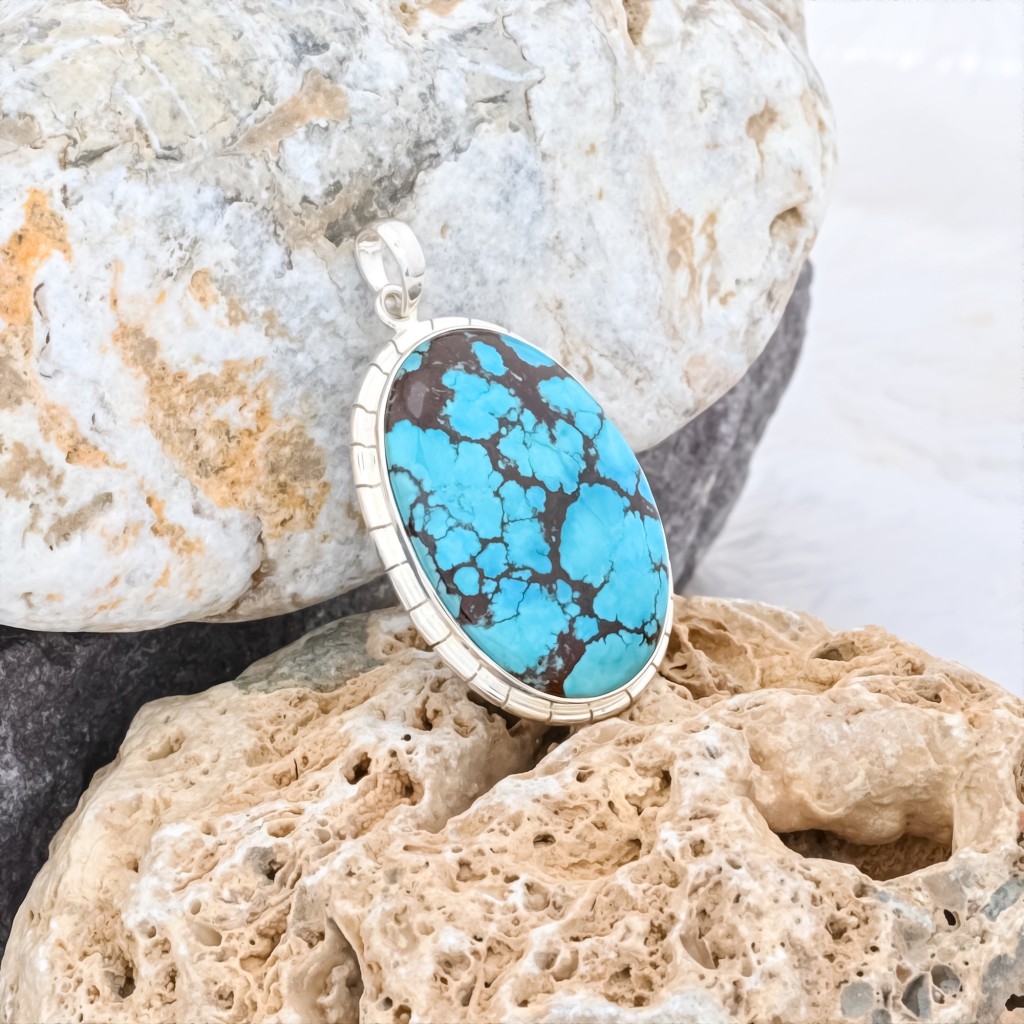 Natural Turquoise Oval Sterling Silver Pendant Jewellery
