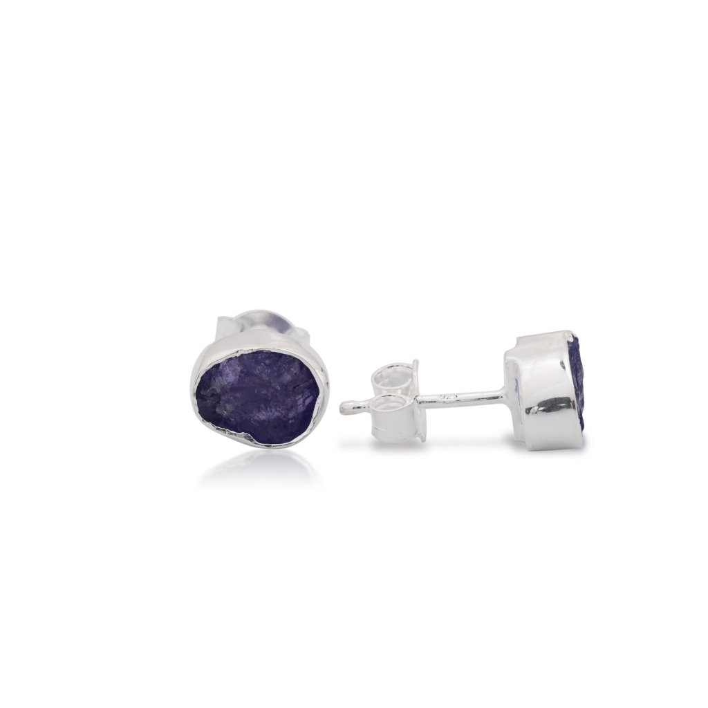 Natural Tanzanite  Birthstone Sterling Silver Round Studs Earrings