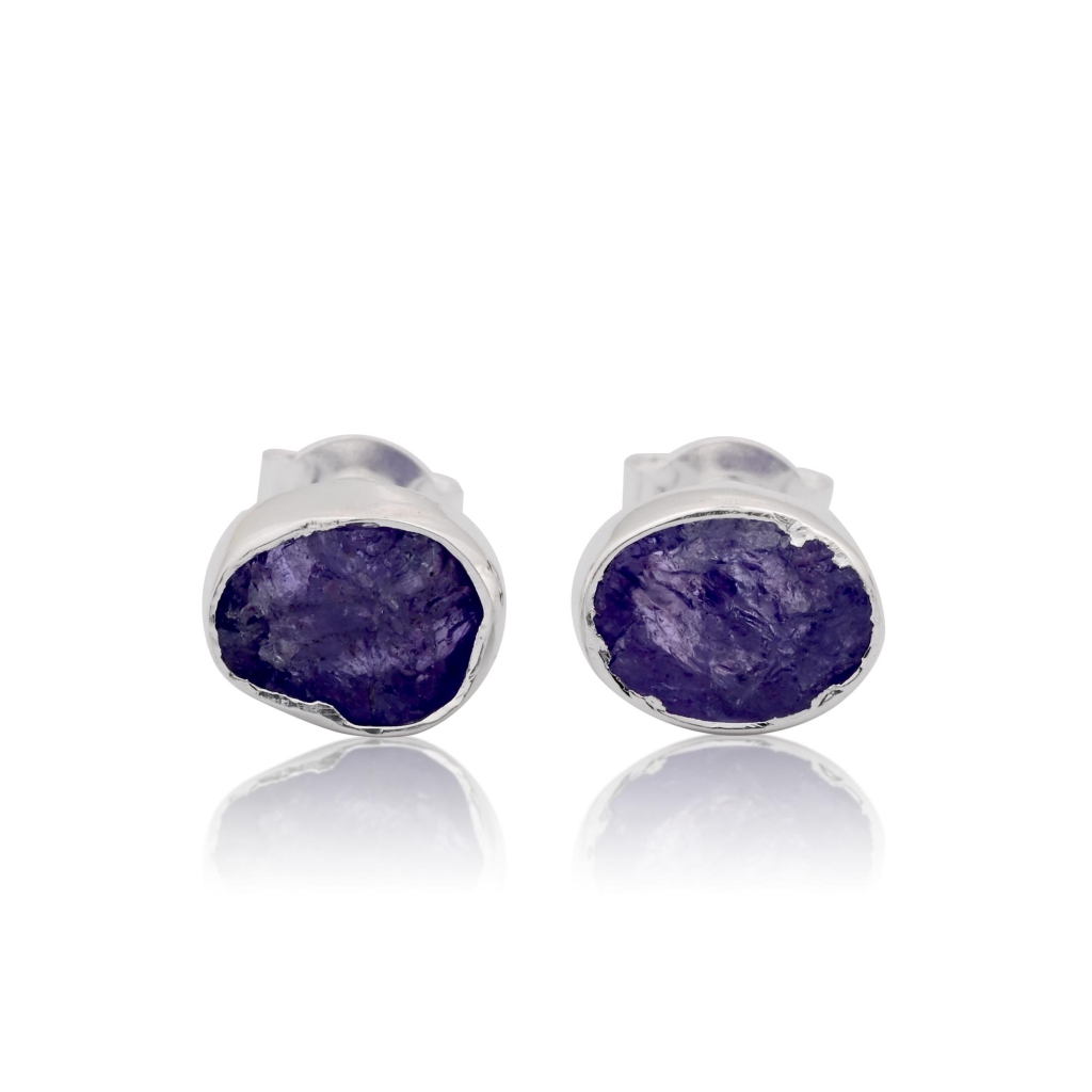 Natural Tanzanite  Birthstone Sterling Silver Round Studs Earrings