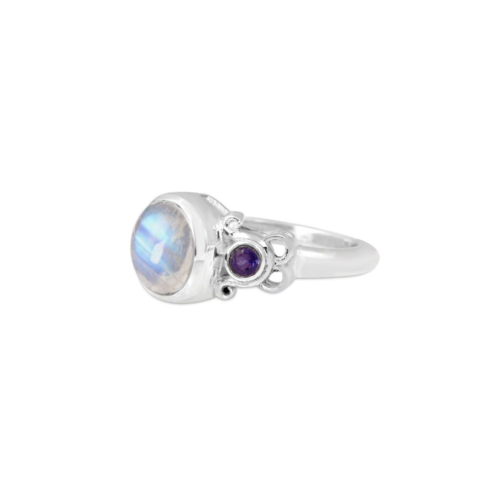 Natural Rainbow Moonstone Sterling Silver Ring