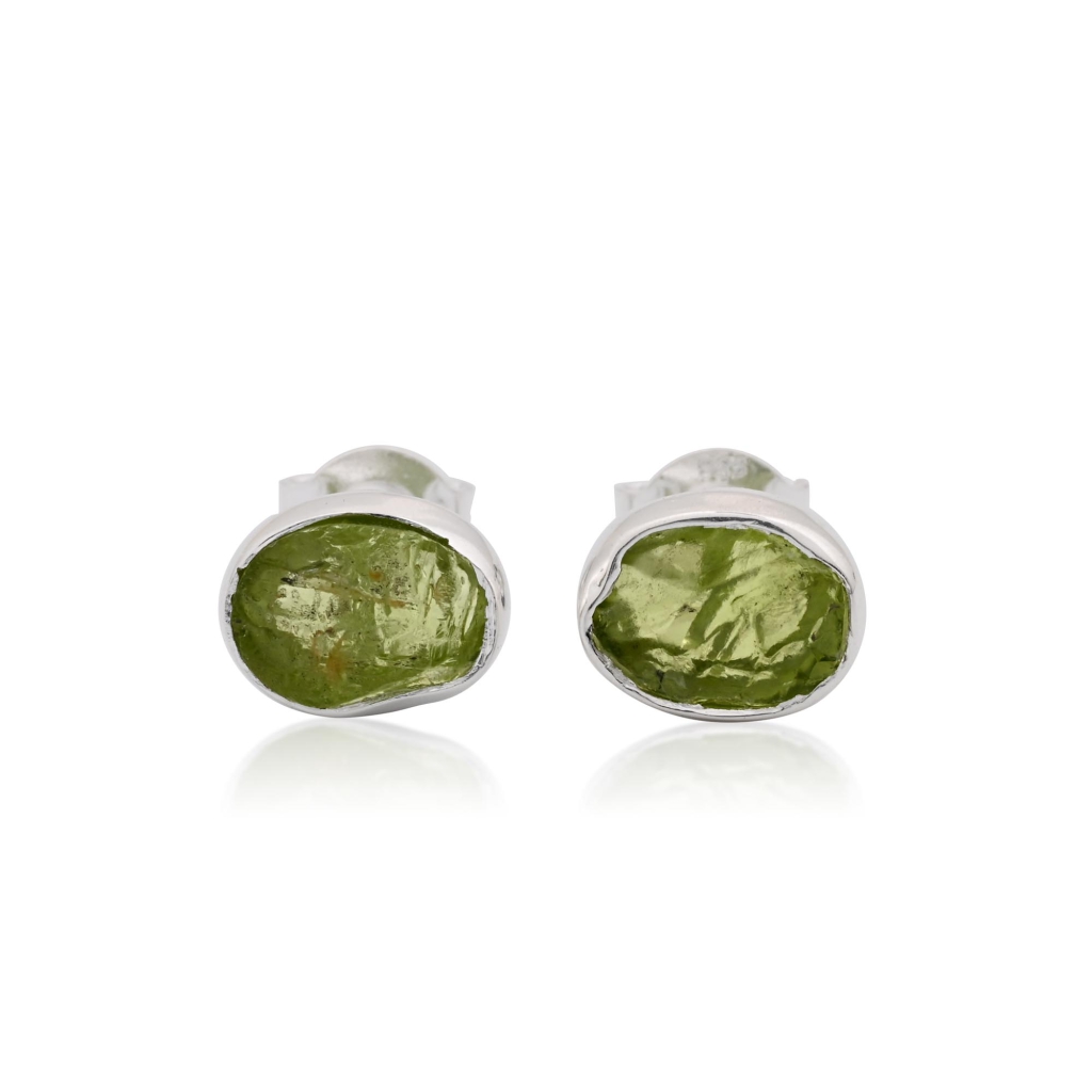 Natural Peridot Birthstone Sterling Silver Round Studs Earrings