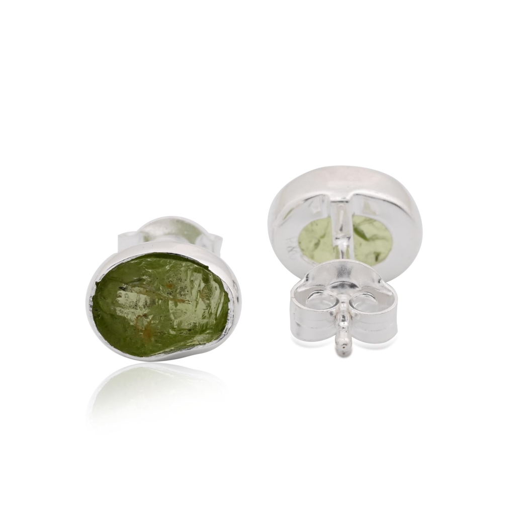 Natural Peridot Birthstone Sterling Silver Round Studs Earrings