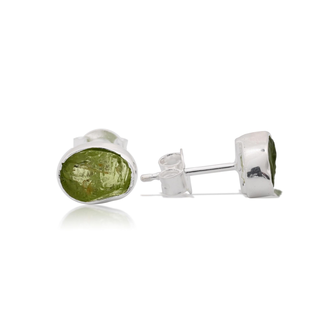 Natural Peridot Birthstone Sterling Silver Round Studs Earrings