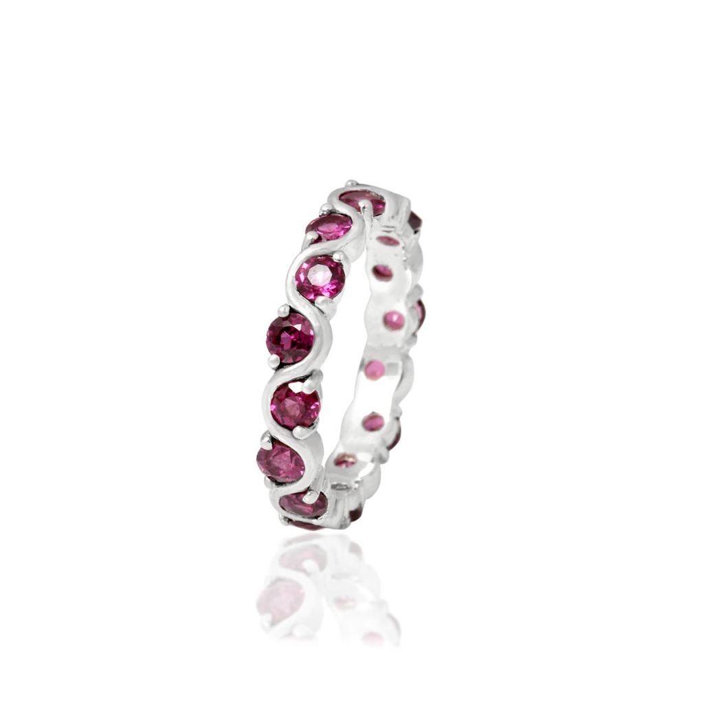 Natural Rhodolite Gemstone sterling silver Band Ring