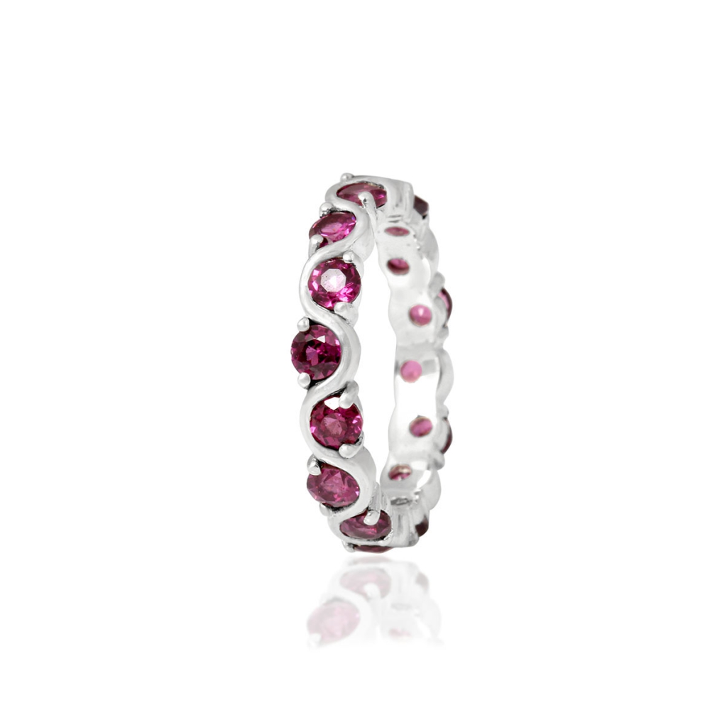 Natural Rhodolite Gemstone sterling silver Band Ring