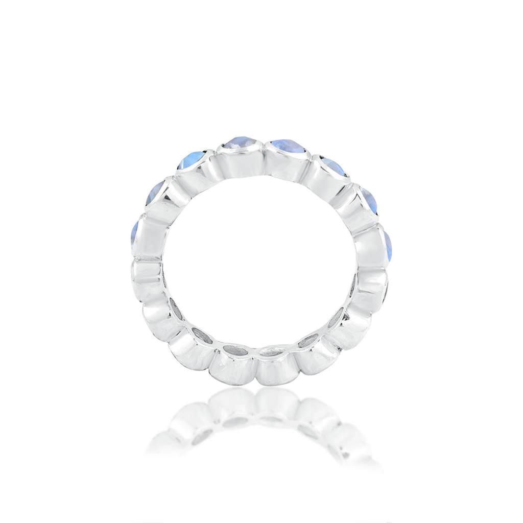 Natural Rainbow Moonstone Gemstone Sterling Silver Band Ring