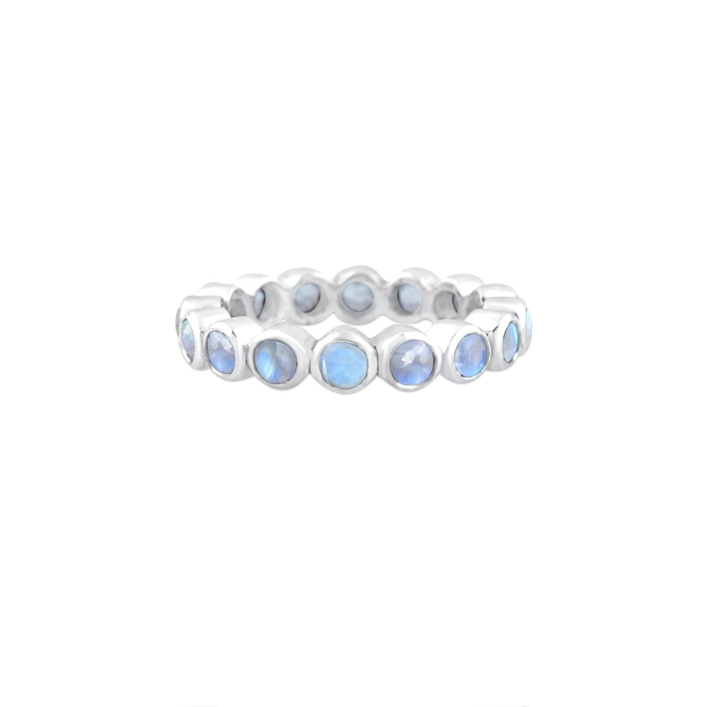 Natural Rainbow Moonstone Gemstone Sterling Silver Band Ring