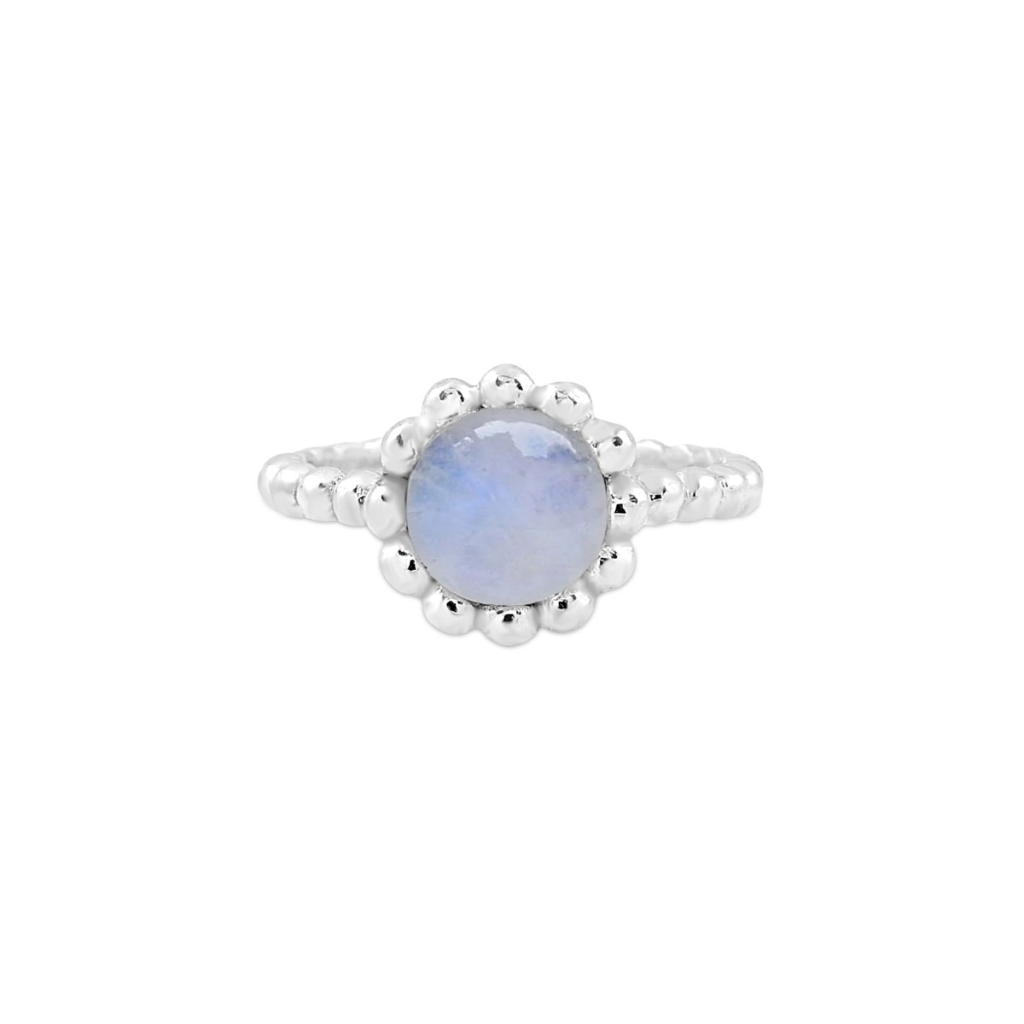 Natural Rainbow Moonstone Sterling Silver Ring