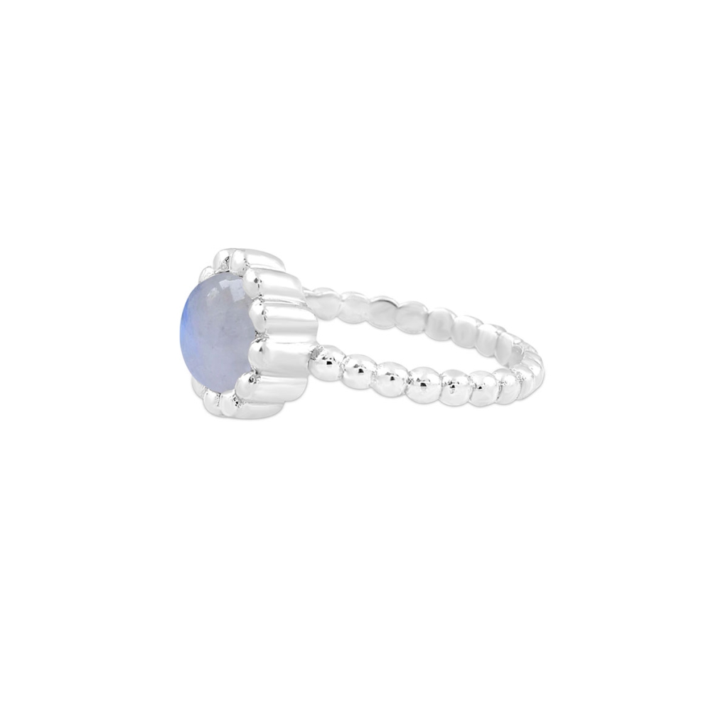 Natural Rainbow Moonstone Sterling Silver Ring