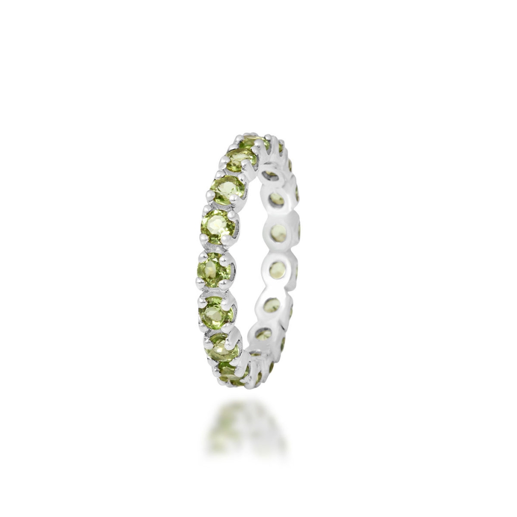 Natural Peridot Gemstone Sterling Silver Band Ring