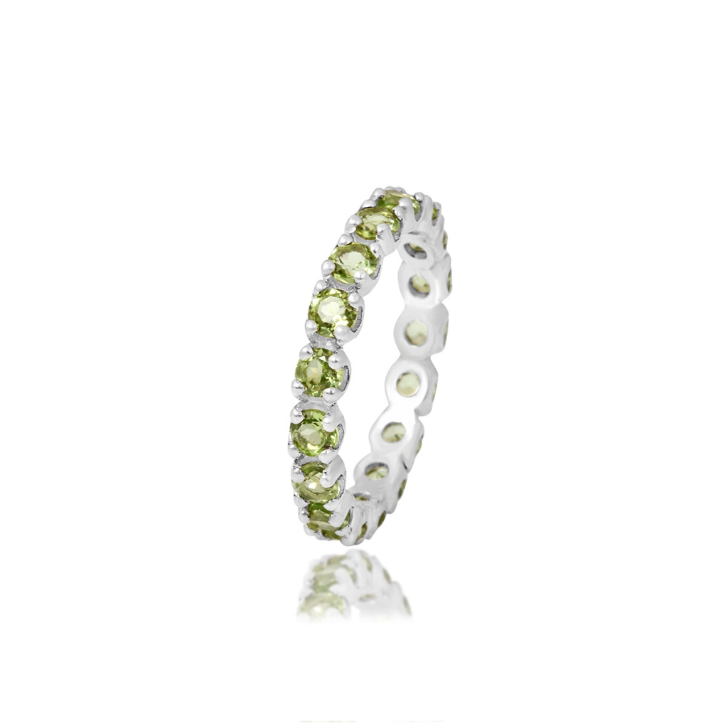 Natural Peridot Gemstone Sterling Silver Band Ring