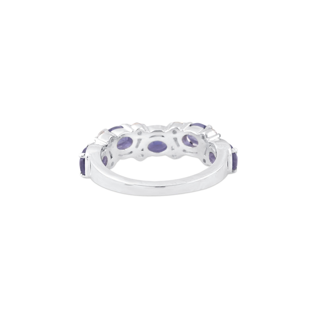 Natural Iolite and Cubic Zirconia Gemstone Sterling Silver Band Ring