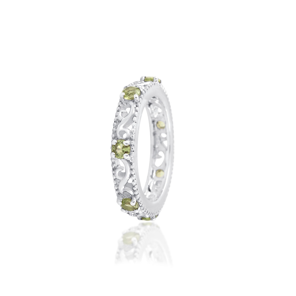 Natural Peridot Gemstone Sterling Silver Band Ring
