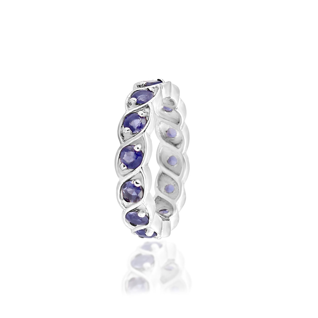 Natural Iolite Gemstone Sterling Silver Band Ring