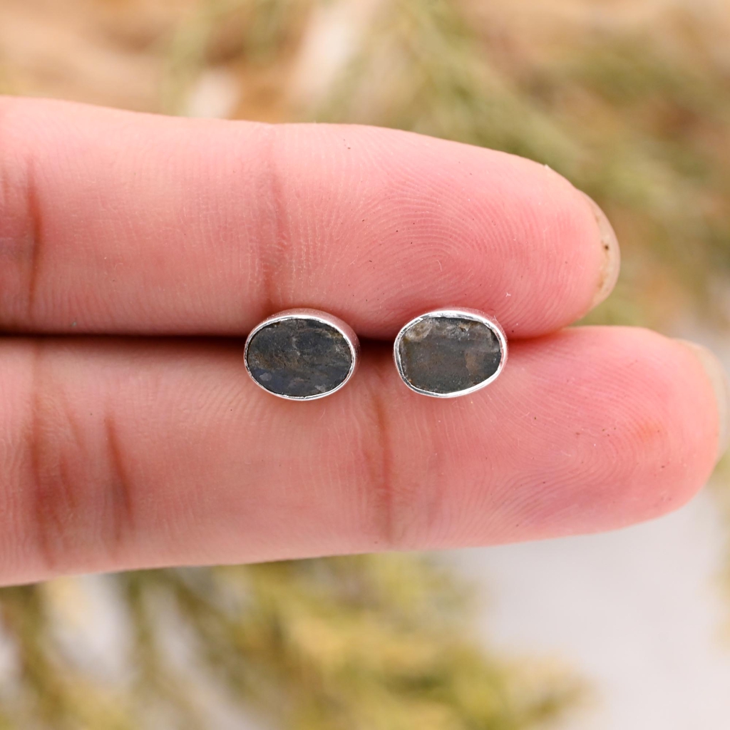 Natural Labradorite Birthstone Sterling Silver Round Studs Earrings