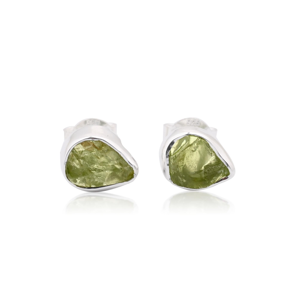 Natural Peridot Birthstone Sterling Silver Round Studs Earrings