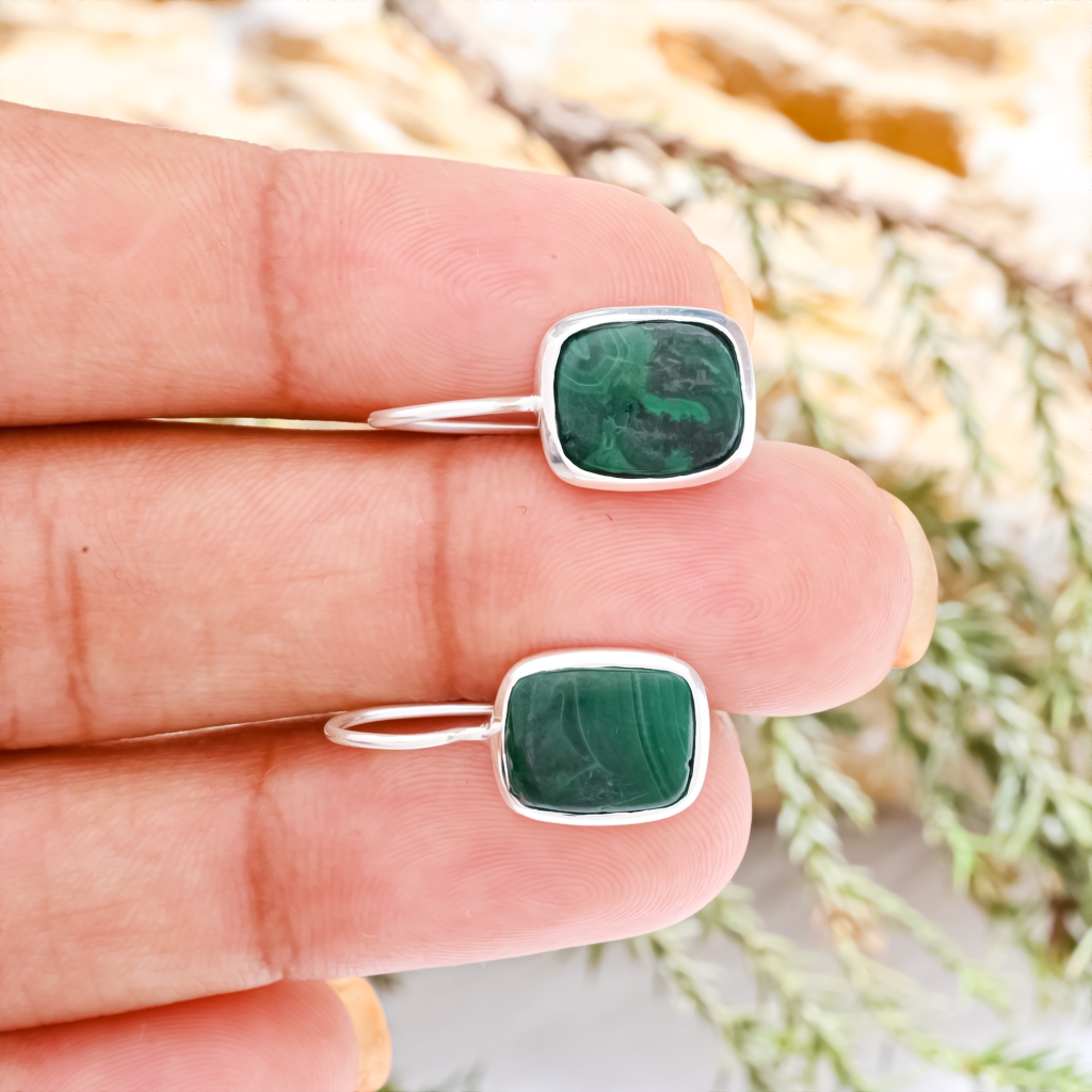 Natural Chrysocolla Gemstone Dangle Sterling Silver Women Earrings