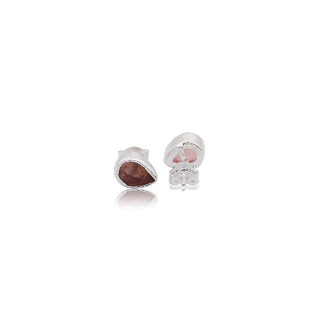 Natural Rose Quartz Birthstone Sterling Silver Round Studs Earrings