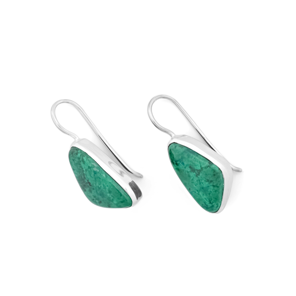 Fancy Shape Chrysocolla Gemstone Dangle Sterling Silver Women's Earrings
