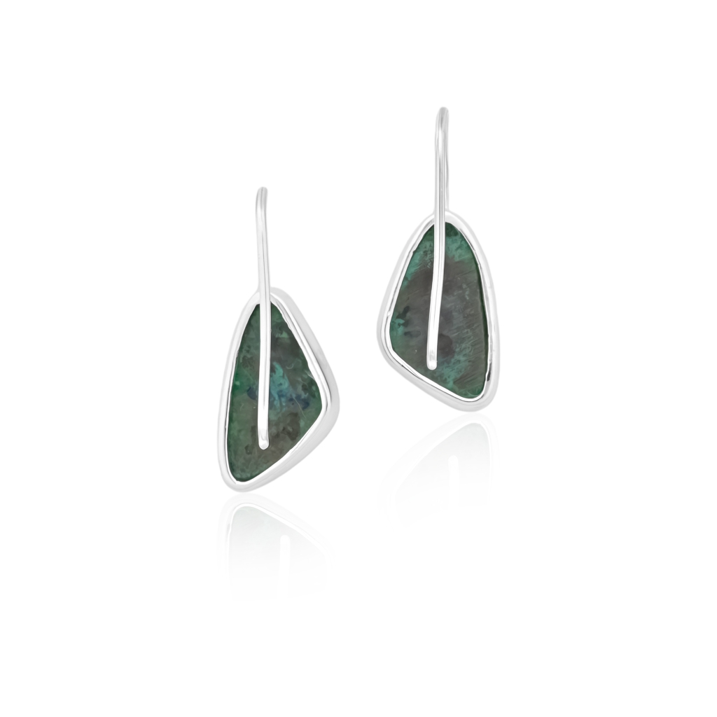 Fancy Shape Chrysocolla Gemstone Dangle Sterling Silver Women's Earrings