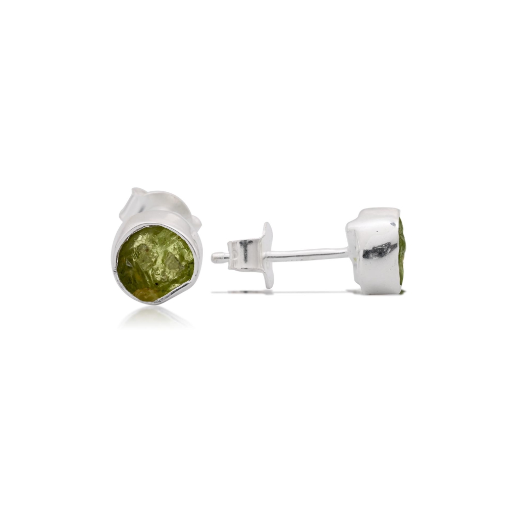 Natural Peridot Birthstone Sterling Silver Round Studs Earrings