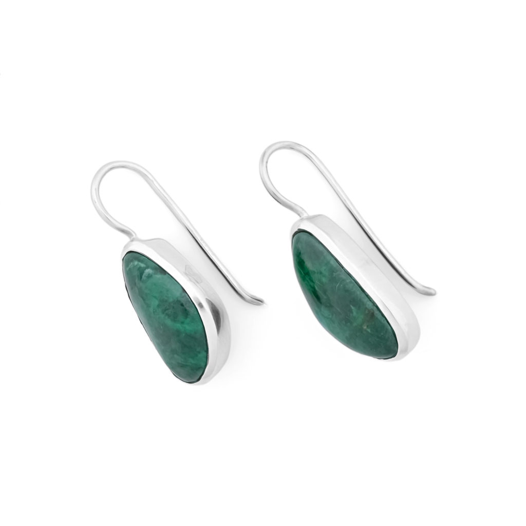 Fancy Shape Chrysocolla Gemstone Dangle Silver Women's Earrings