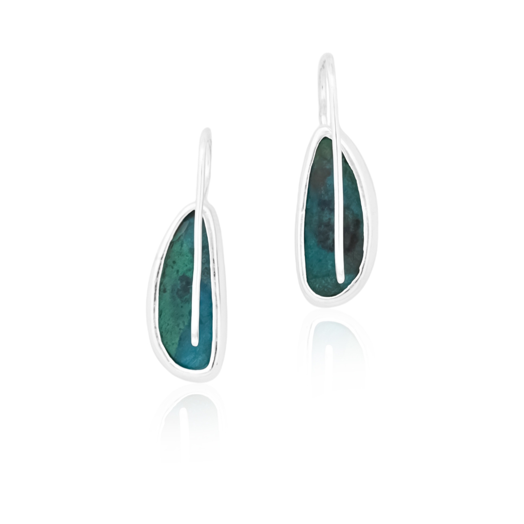 Fancy Shape Chrysocolla Gemstone Dangle Sterling Silver Women Earrings