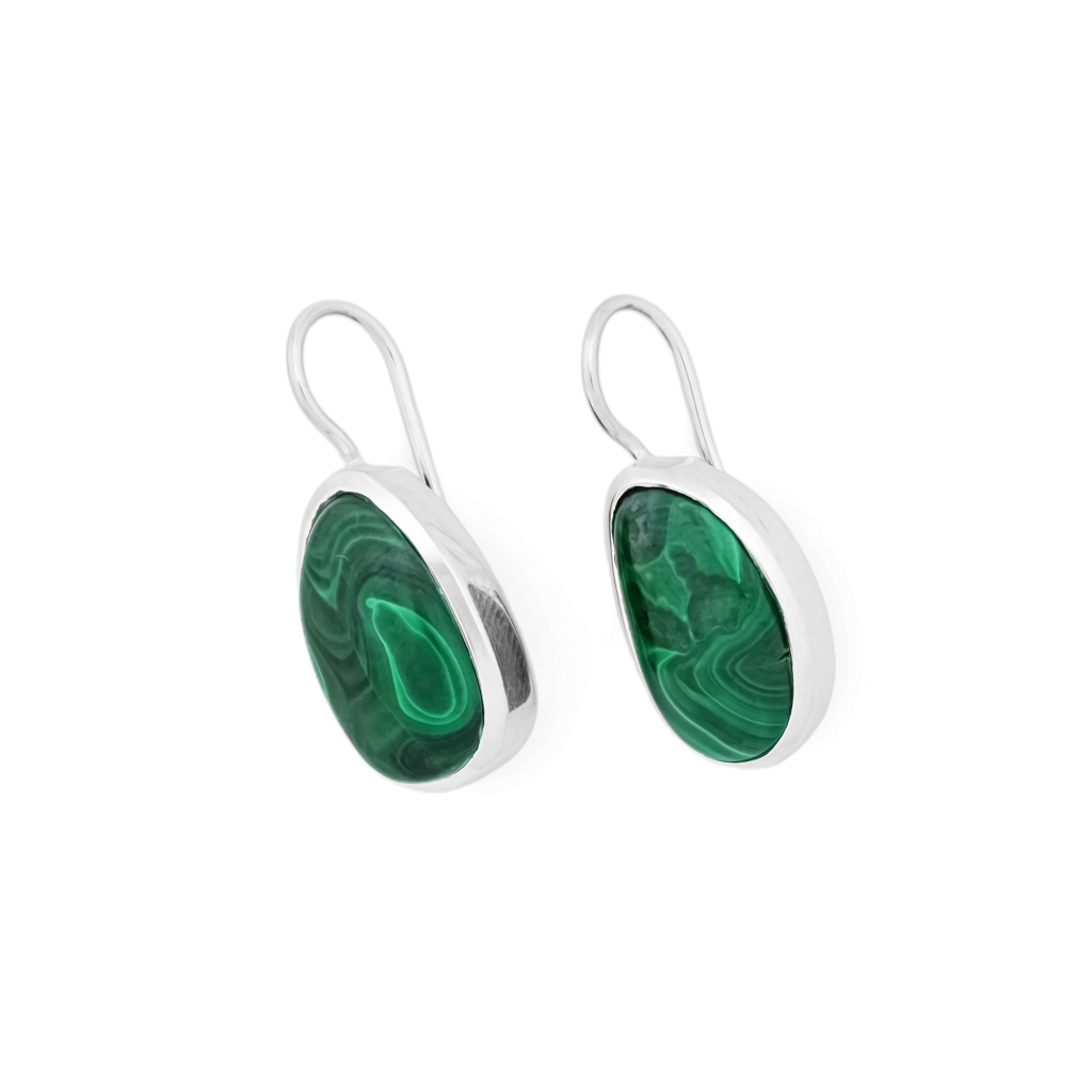 Natural Malachite Gemstone Dangle Sterling Silver Women Earrings
