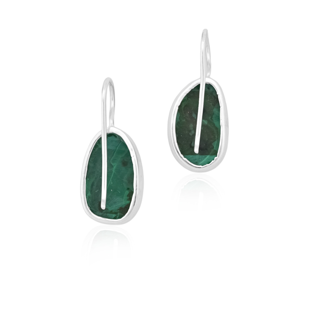 Natural Malachite Gemstone Dangle Sterling Silver Women Earrings