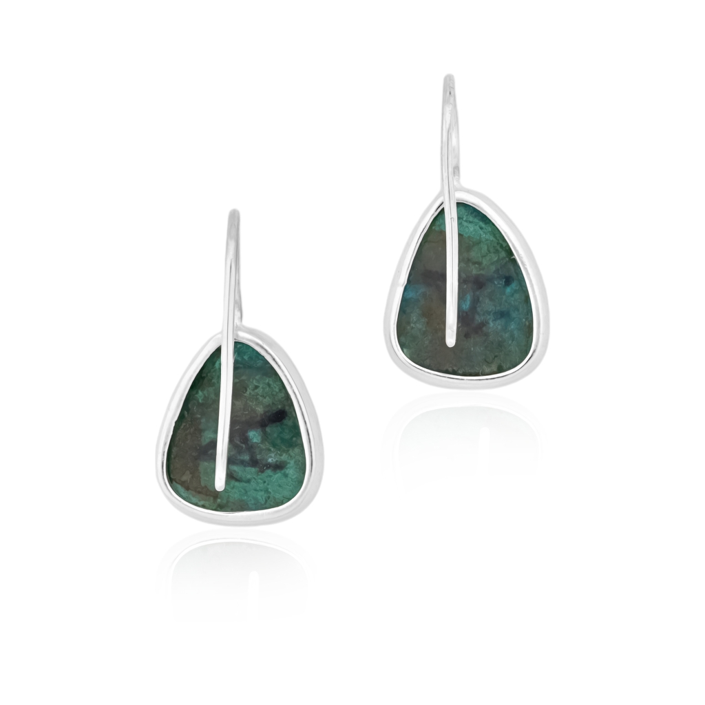 Fancy Shape Chrysocolla Gemstone Dangle Sterling Silver Women Earrings