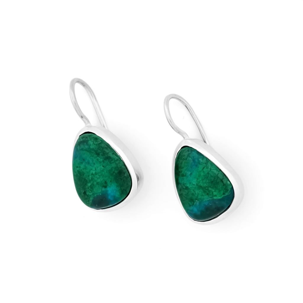 Fancy Shape Chrysocolla Gemstone Dangle Sterling Silver Women Earrings