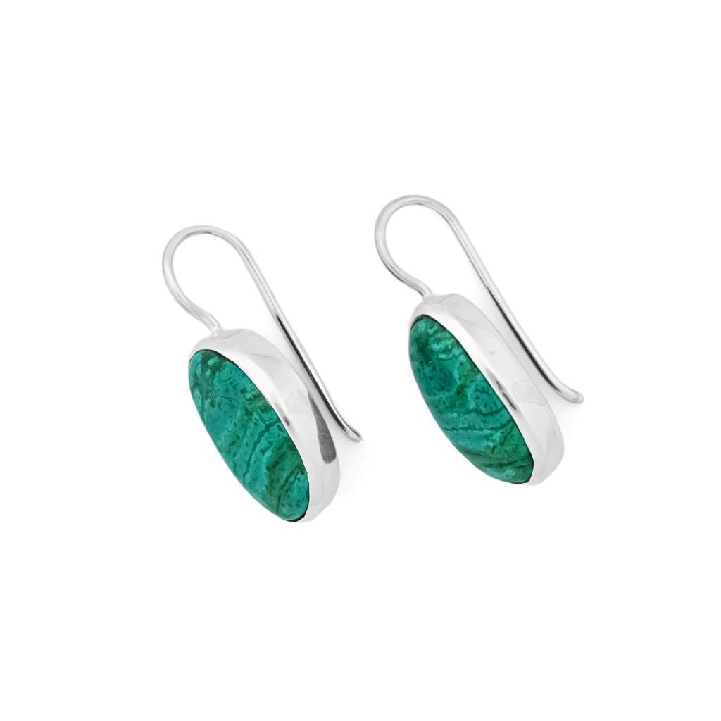 Natural Chrysocolla Gemstone Dangle Sterling Silver Women's Earrings