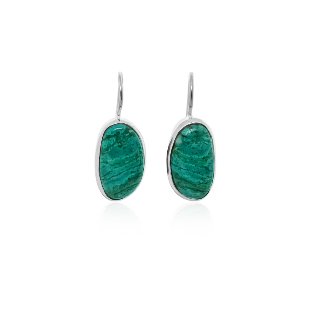 Natural Chrysocolla Gemstone Dangle Sterling Silver Women's Earrings