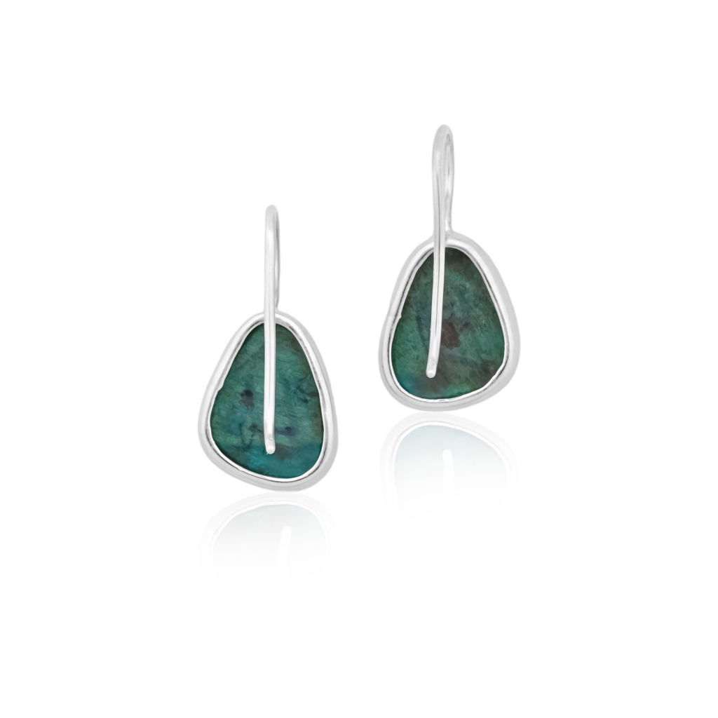 Natural Chrysocolla Gemstone Dangle Sterling Silver Women Earrings