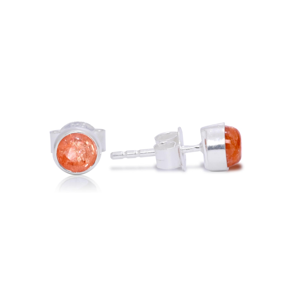 Natural SunStone  Birthstone Sterling Silver Round Studs Earrings