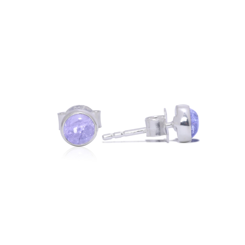 Natural Iolite Birthstone Sterling Silver Round Studs Earrings