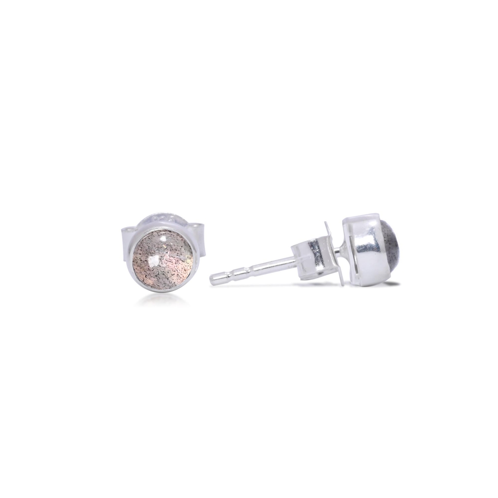 Natural Labradorite Birthstone Sterling Silver Round Studs Earrings