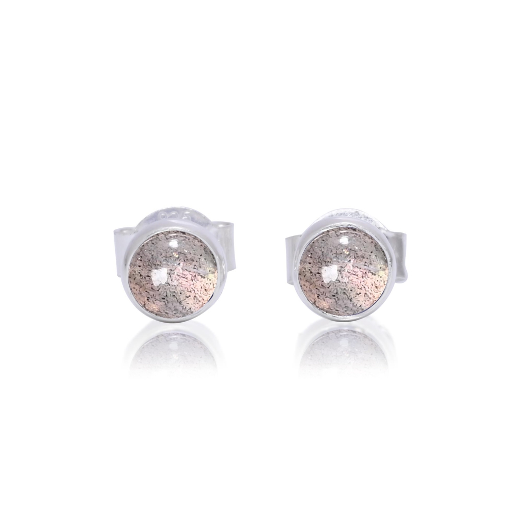 Natural Labradorite Birthstone Sterling Silver Round Studs Earrings