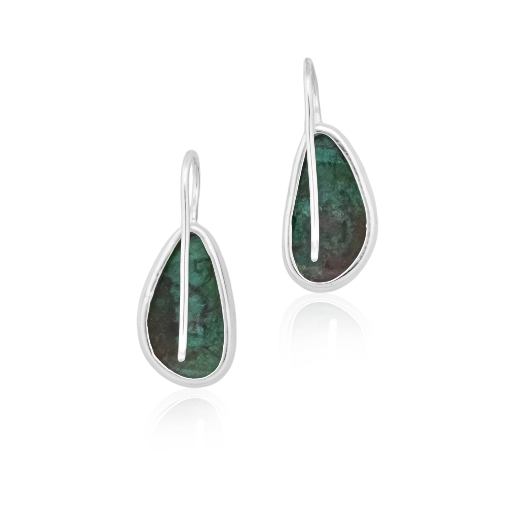 Natural Chrysocolla Gemstone Dangle Sterling Silver Women Earrings
