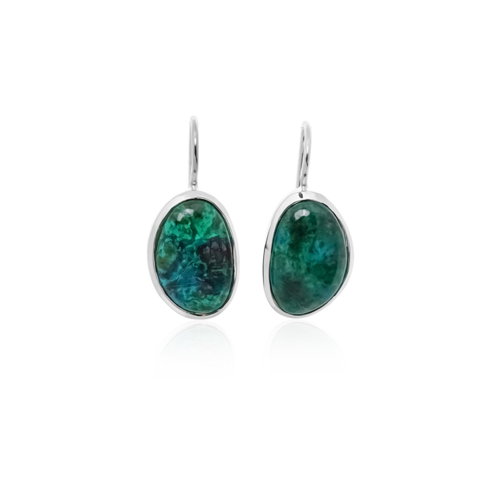 Natural Chrysocolla Gemstone Dangle Sterling Silver Women Earrings