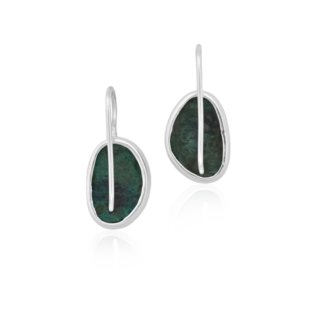 Natural Chrysocolla Gemstone Dangle Sterling Silver Women Earrings