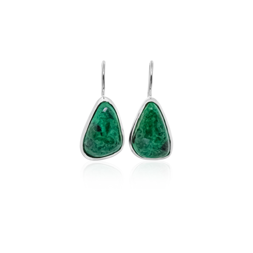 Natural Chrysocolla Gemstone Dangle Sterling Silver Women Earrings