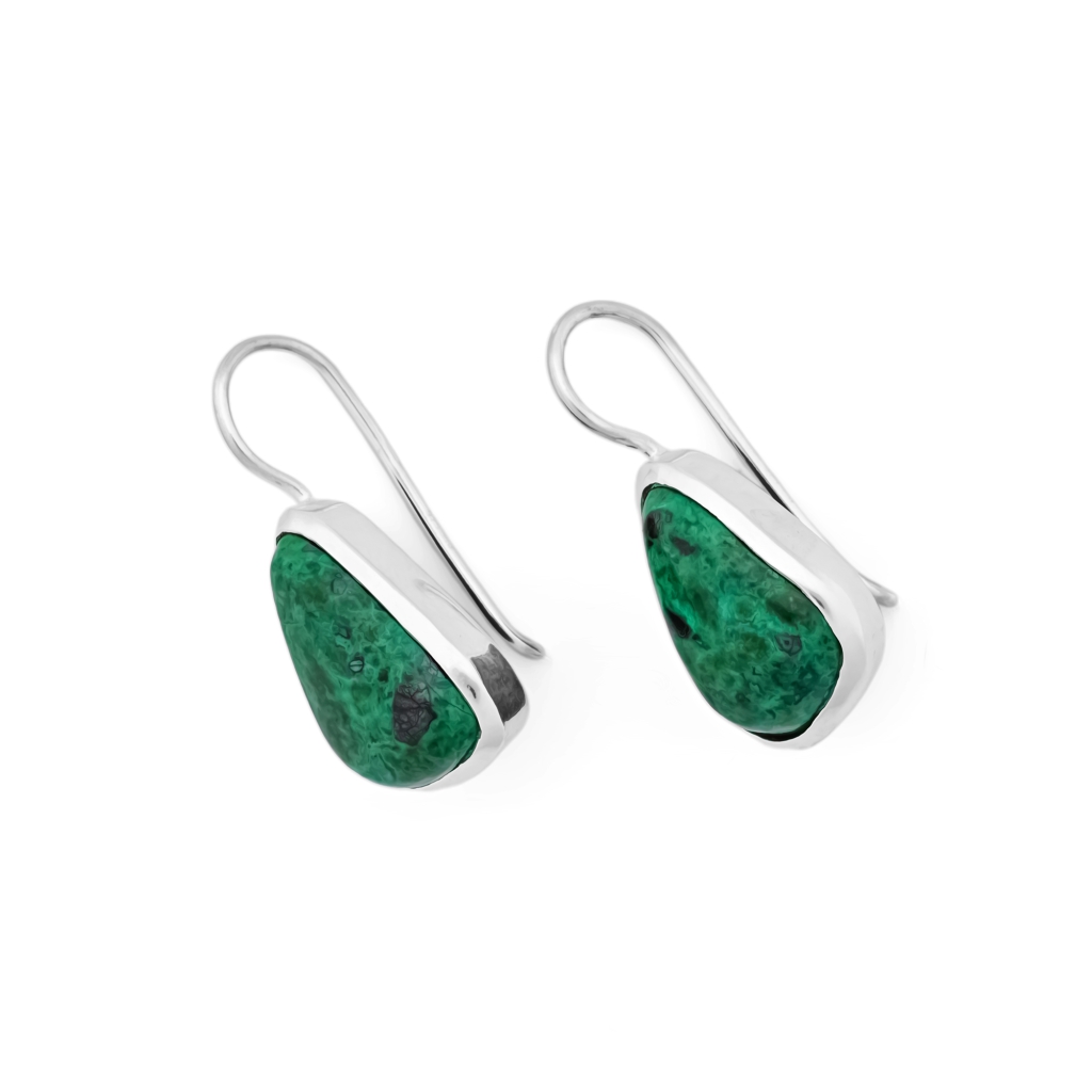 Natural Chrysocolla Gemstone Dangle Sterling Silver Women Earrings