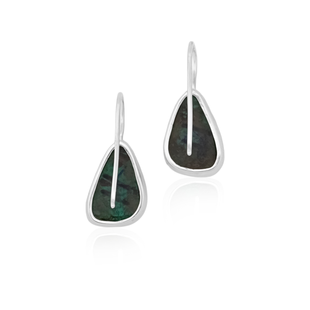 Natural Chrysocolla Gemstone Dangle Sterling Silver Women Earrings