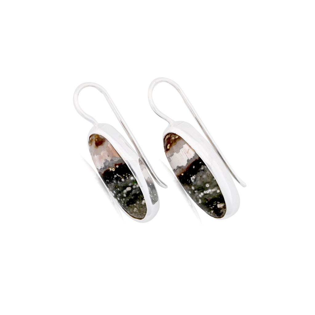 Natural Ocean Jasper Oval Shape Dangle Sterling Silver Women's Earring