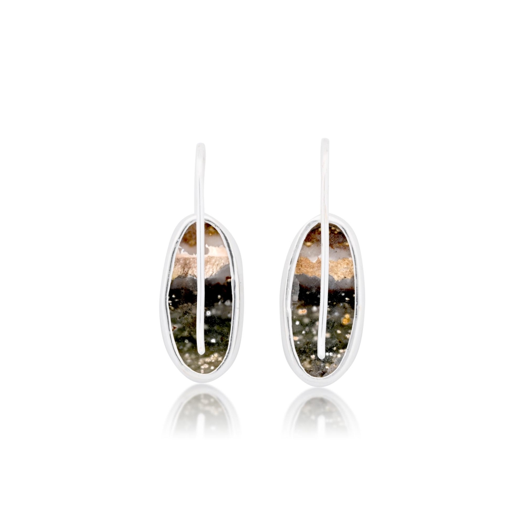 Natural Ocean Jasper Oval Shape Dangle Sterling Silver Women's Earring