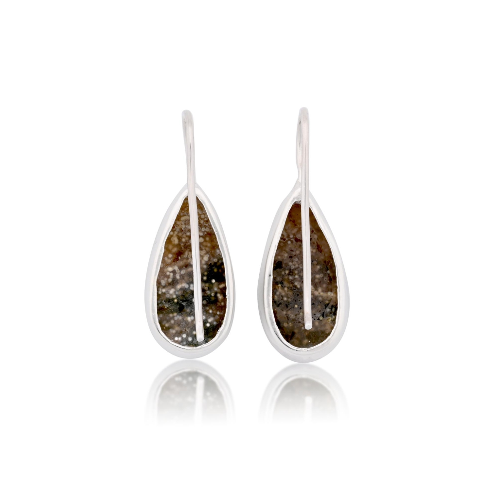 Natural Ocean Jasper Pear Shape Dangle Sterling Silver Women's Earring